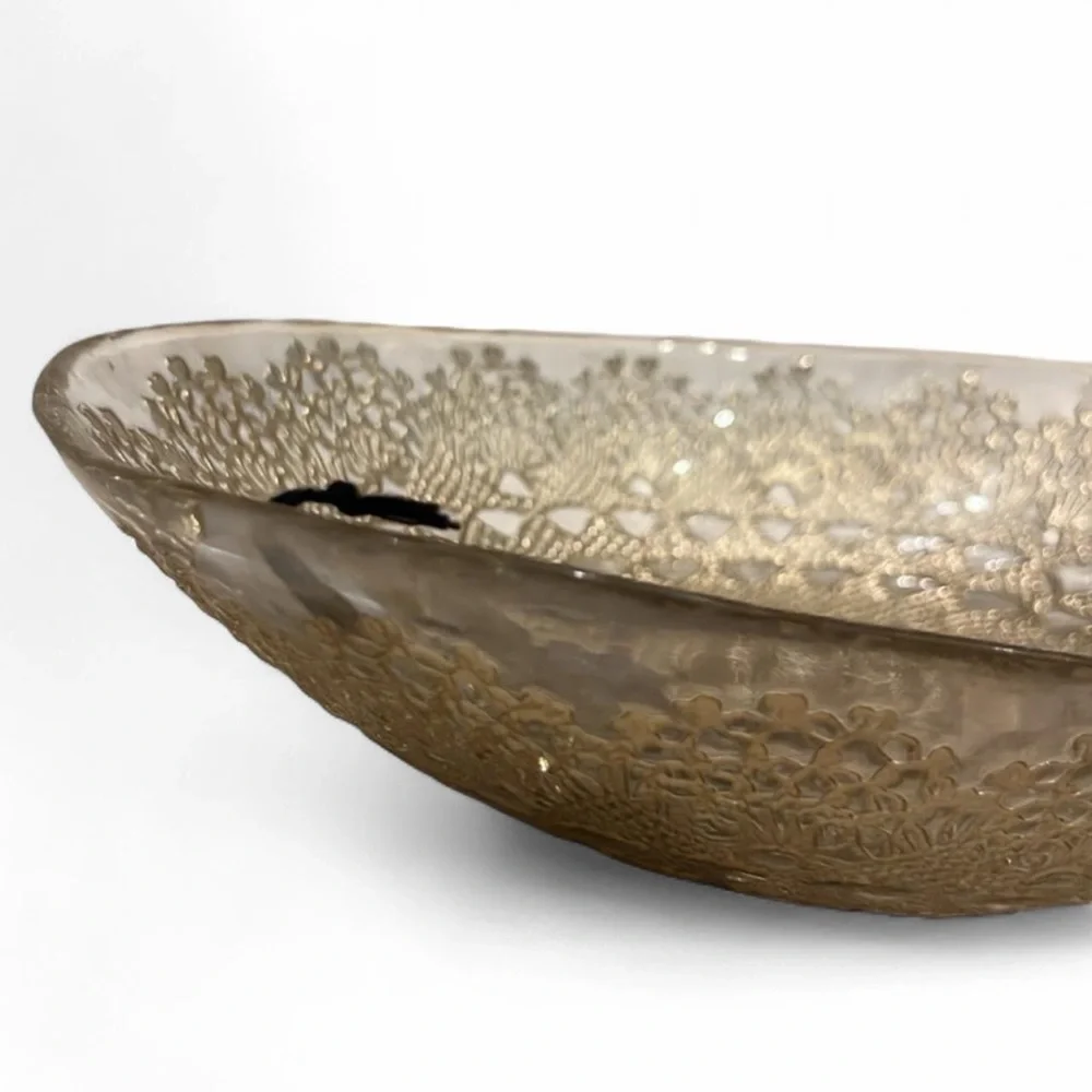 Artistic Accents Turkish Gold Lace Glass Oval Serving Bowl NWT